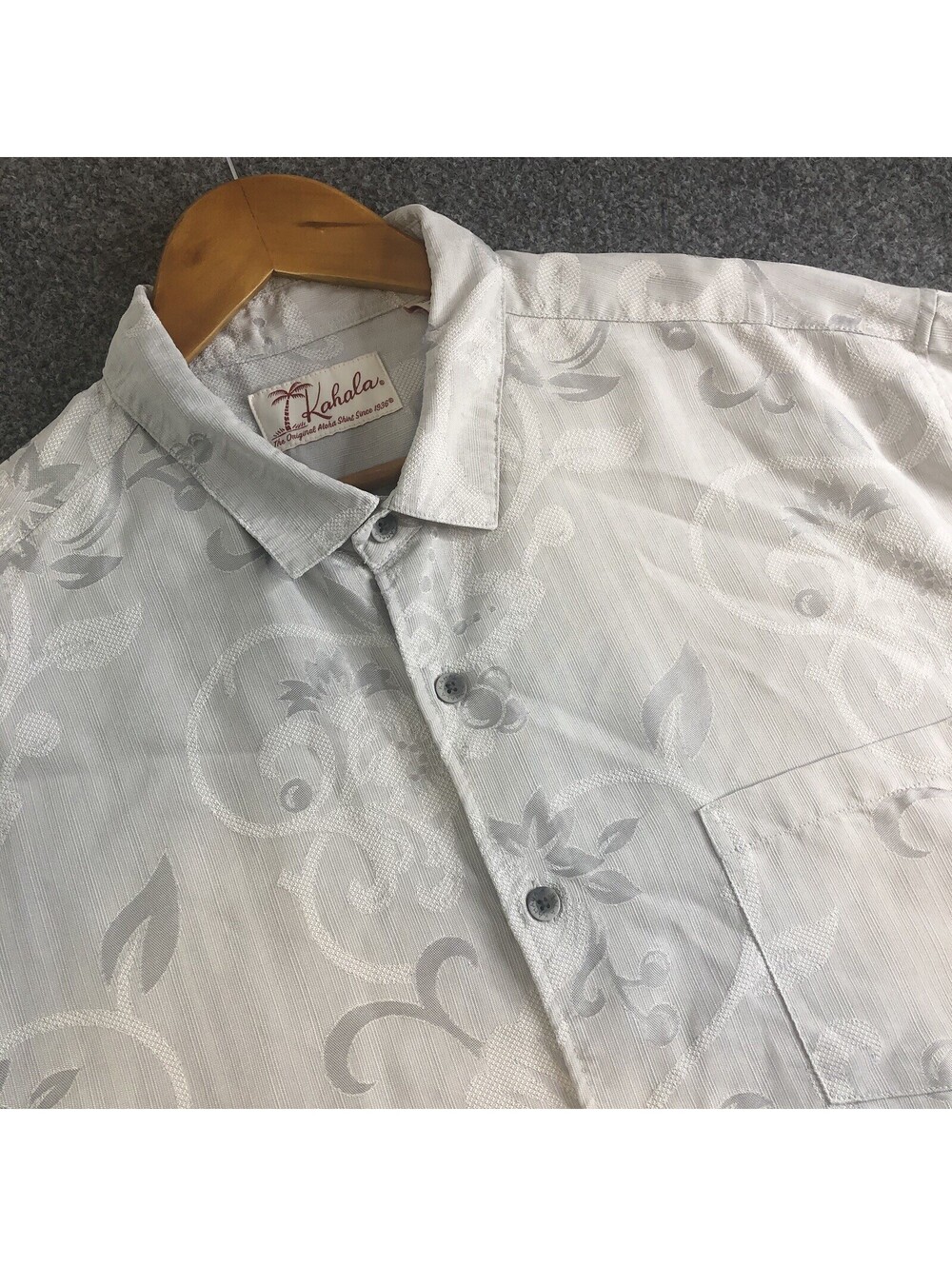 Kahala Hawaiian Shirt Mens XXL Silver Floral Tribal Rayon Aloha USA Made